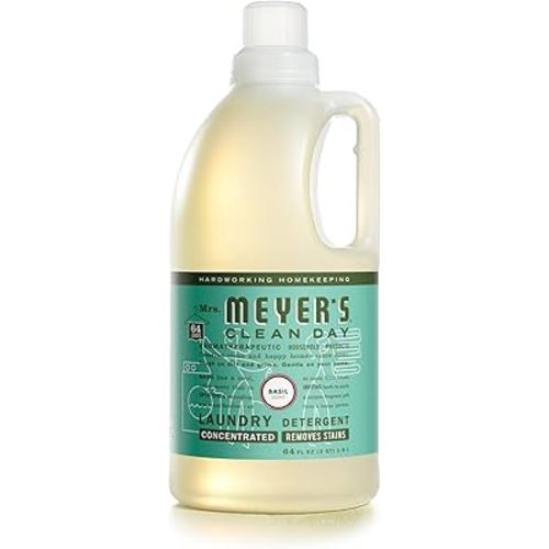 MRS. MEYER'S CLEAN DAY Liquid Laundry Detergent, Biodegradable Formula Infused with Essential Oils, Basil, 64 oz (64 Loads)