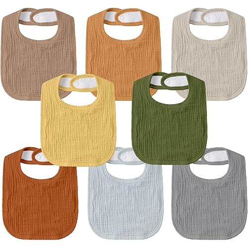 GLLQUEN BABY Muslin Drool Bibs for Boys Girls 8 Pack, Adjustable Baby Bibs for Drooling and Teething, Soft Cotton Baby Bandana Bibs for Newborn Feeding Essentials(Green)