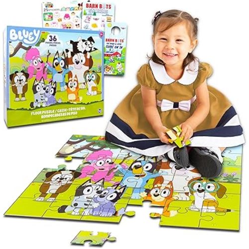 Bluey Floor Puzzle for Kids Set - Bundle with 36 Piece Bluey Floor Puzzle Plus Stickers, More | Bluey Puzzles for Kids Ages 3-5