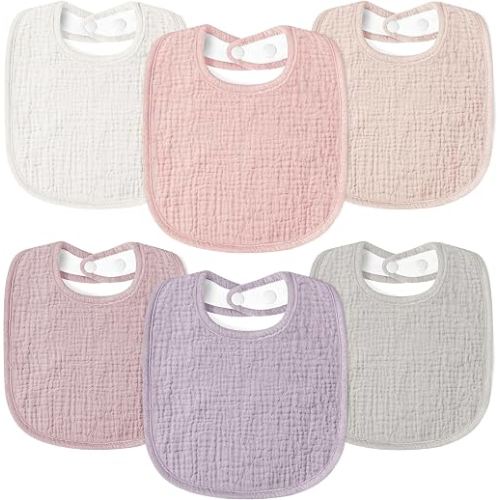 Susurration Muslin Baby Bibs 6 Pack Bandana Drool Bibs,Soft Square Adjustable Baby Drooling Bibs for Unisex Girls & Boys(Pink)