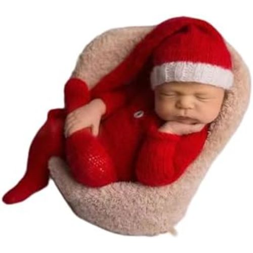 Christmas Newborn Baby Photo Shoot Props Outfits Crochet Clothes Santa Claus Red Hat Pants Photography Props