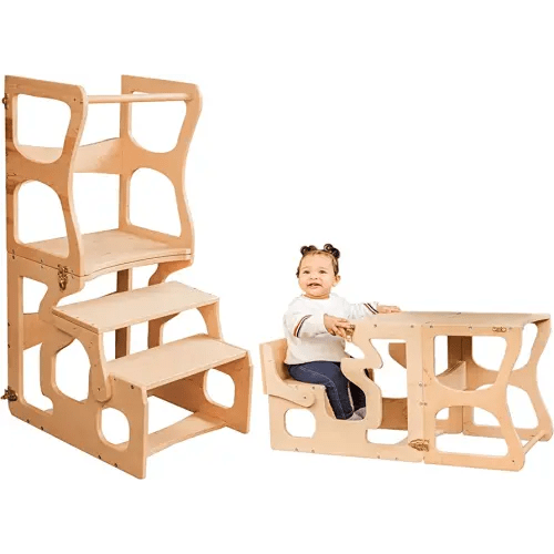 Toddler Step Stool Kids - Kitchen Stool for Toddlers - Learning Helper Tower Montessori Furniture - Chair with Back (with a Neckline)