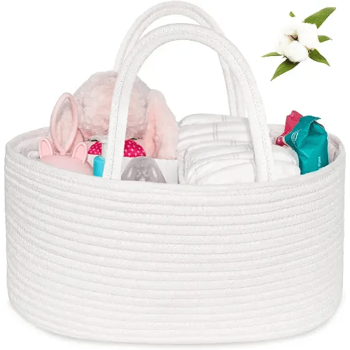 ABenkle Baby Diaper Caddy, Nursery Storage Bin and Car Organizer for Diapers Wipes, Cotton Rope Basket Changing Table Caddy