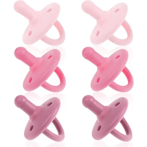 Sweet Child Pacifiers 0-18 Months, Set of 6 Ultra-Light Silicone Binkies with Collapsible Handle & 3 Air Holes for Added Safety, Best Newborn Pacifiers for Baby Boys Or Girls
