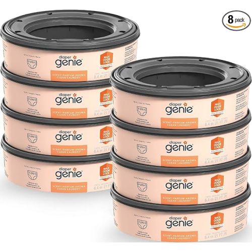 Diaper Genie Bags Refills 270 (Pack of 8) Clean Laundry Scent | Diaper Pail Refills with Max Odor Lock | Holds up to 2160 Newborn Diapers