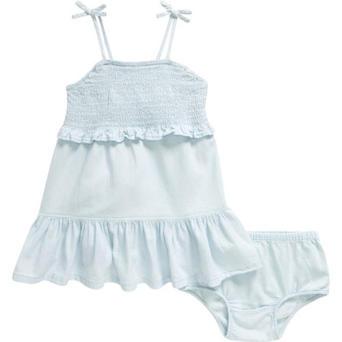 Baby Smocked Bow Strap Dress & Bloomers, 6M, Light Wash