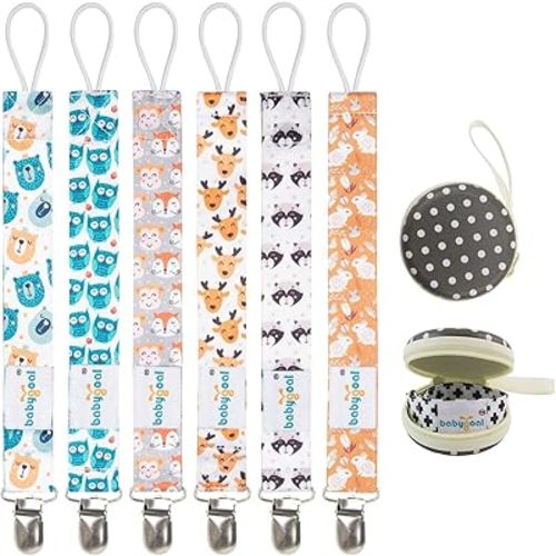 Babygoal Pacifier Clips - 6 Pack Holder for Boys & Girls, Fits Most Pacifier Styles & Teething Toys