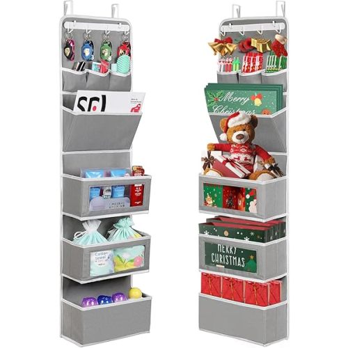 VICTORICH All-IN-ONE Over the Door Organizer, Super Behind the Door Storage Organizer with Door Rack and Large Clear Windows, Wall File Organizer, Hanging Organizer (Classical Gray)
