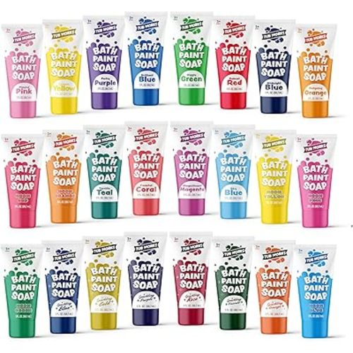 Tub Works® Bath Paint Soap Bath Toy, 24 Pack | Non-Toxic, Washable Bathtub Paint for Finger Painting in the Tub | Ideal Toddler Bath Toys for Creative Play | Classic & Pastel Bath Colors for Kids Bath