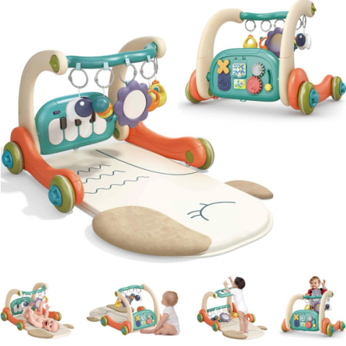 3 in 1 Baby Play Mat Gym, Kick and Play Piano Gym with Music Light, Activity Tummy Time Play mat with 5 Learning Sensory Toys, Infant Gifts for Newborn Baby Toddler 0-14 Months
