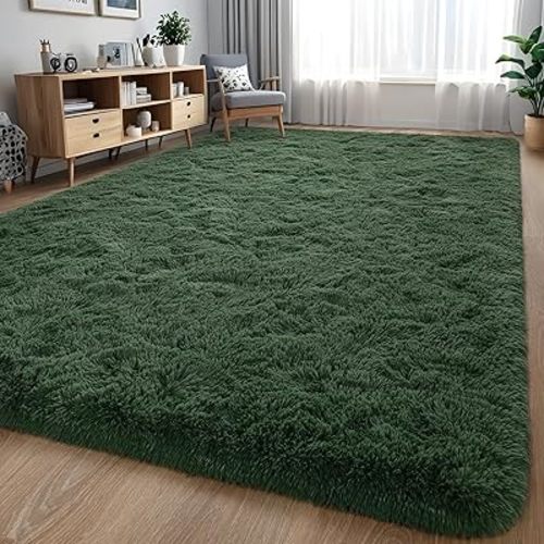 Nuttumico Fluffy Area Rugs for Living Room Bedroom, 4x6 Dark Green Ultra Soft Plush Fuzzy Rug, Anti-Skid Indoor Carpet Nursery Rugs for Kids Room Home Decor, High Pile, Non-Shedding