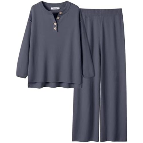 ANRABESS Women 2 Piece Outfits Oversized Loose Waffle Knit Sweater Set 2025 Fall Trendy Matching Lounge Sets Cozy Clothes