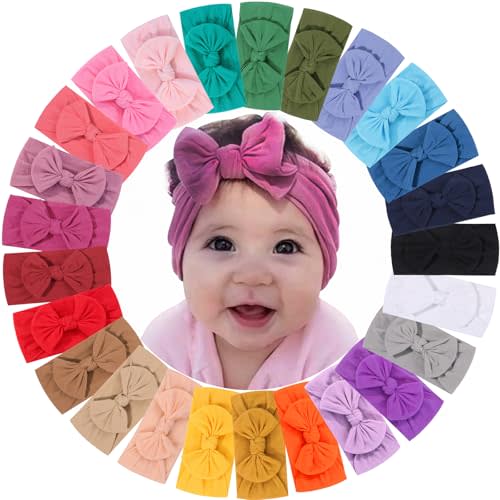 ALinmo 25PCS Baby Nylon Headbands Soft Hairbands Hair Bow Elastics for Baby Girls Newborn Infant Toddlers Kids