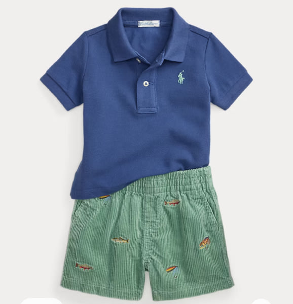 Cotton Mesh Polo Shirt & Corduroy Short