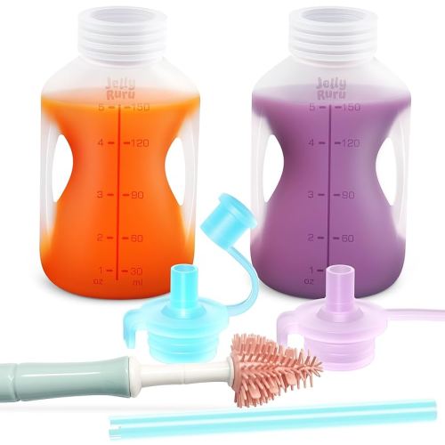 Silicone Reusable Baby Food Pouches with Straws, Leakproof Refillable Squeeze Pouches, Dishwasher, Freezer, Microwave Safe, Baby Food Storage for Homemade Puree, Yogurt