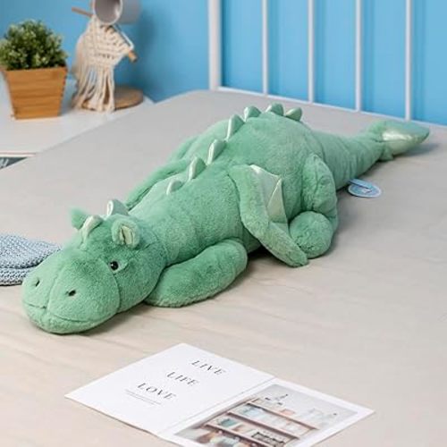 Green Dragon Stuffed Animal, 35.4Inches Small Plush Dragon Toy for Kids, Pink White Green and Blue Available.Very Cute Plushie Dragon