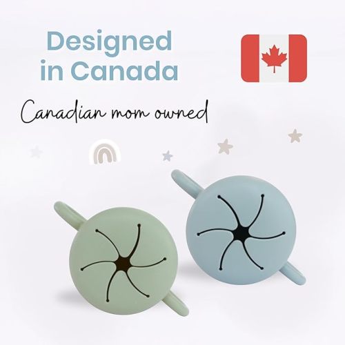Baby Bliss 2 Pack Toddler Snack Container, Canadian Mom Owned, Snack Cups Toddler No Spill, Silicone Baby Snack Cup, Toddler Travel Essentials, Snack Containers for Kids, BPA Free (Sage/Dusty Teal)