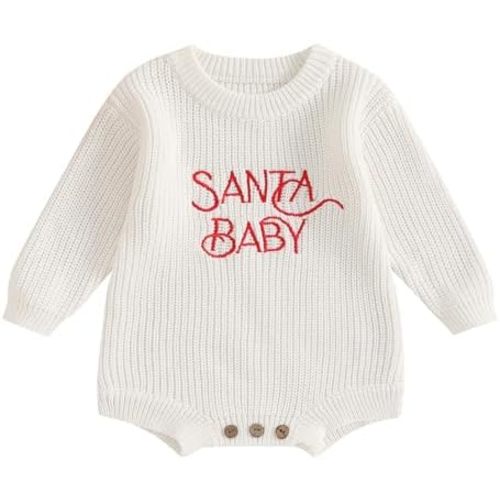 Lesimsam Newborn Baby Boy Girl Christmas Outfit Knit Sweater Romper Oversized Long Sleeve Bubble Romper Warm Winter Clothes