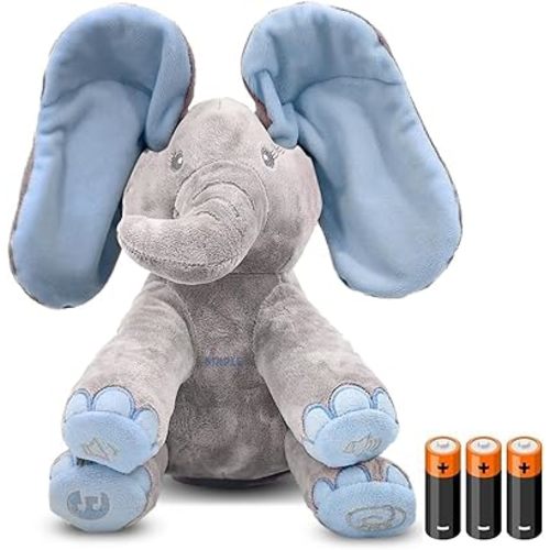 Dimple Kyle Elephant Stuffed Animal Toy - Animated Plush Blue Singing Elephant, Interactive Musical Peek-a-Boo for Babies, Kids, for Toddlers, Ages 0 and Up(Battery Included)