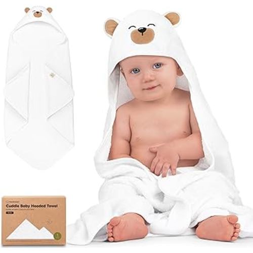 KeaBabies Hooded Baby Towel for Newborn - Viscose Derived from Bamboo Large Baby Bath Towels with Hood for Boys, Girls, Toddler, Extra Absorbent & Soft Newborn Bath Essentials (Grizzly, Petite)