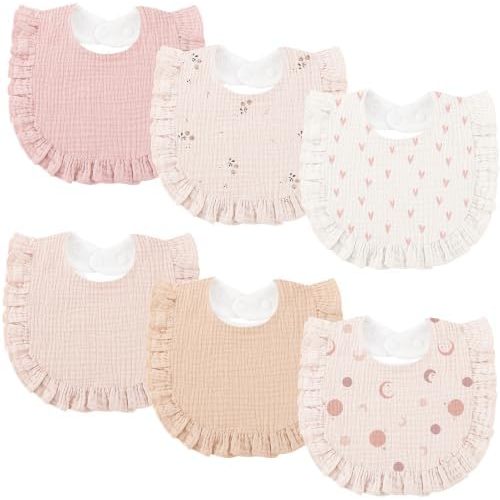Bearmoss 6 Pack Muslin Baby Bibs for Drooling and Teething, Soft Bibs for Girls, Boys, Newborn