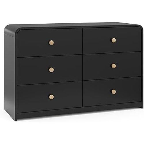STORKCRAFT Santos 6 Drawer Bedroom Dresser (Black & Natural) – GREENGUARD Gold Certified Dresser for Kids Bedroom with Interlocking Drawer System