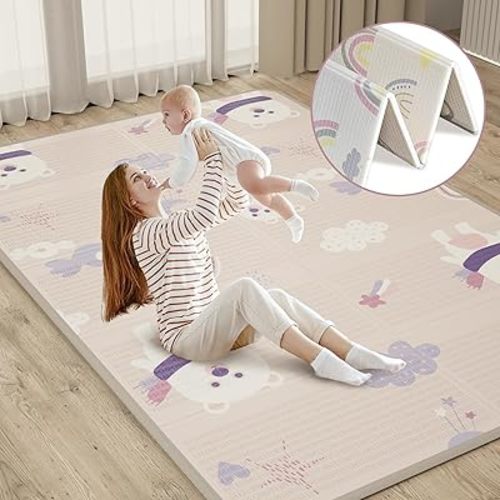 FLAGAV Foldable Baby Play Mat, 180 x 120 cm Non-Toxic Foam Crawling Mat, Waterproof & Reversible Playmat for Infants and Toddlers, Soft and Cushioned Floor Mat for Tummy Time, Nursery & Living Room