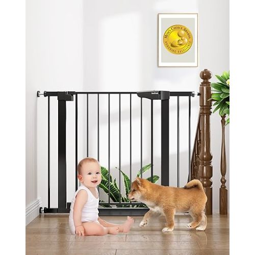 Cumbor 29.7-40.6" Baby Gate for Stairs, Mom's Choice Awards Winner-Dog Gate for Doorways, Pressure Mounted Self Closing Pet Gates for Dogs Indoor, Durable Safety Child Gate with Easy Walk Thru Door