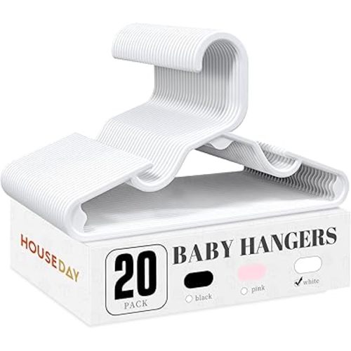 HOUSE DAY Plastic Baby Hangers for Closet 20 Pack, Durable Plastic Kids Hangers for Baby Clothes, Thin & Compact Childrens Hangers, Space Saving White Baby Hanger, Small Hanger for Kids Clothes