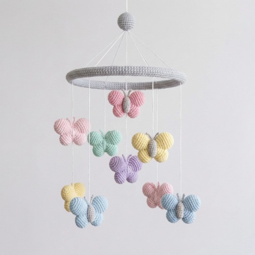 Pastel Butterfly Dream Mobile | Hand-Crocheted Nursery Art for Gentle Crib Styling