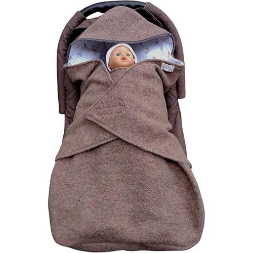 Car Seat Blanket - Premium Wool Stroller Blanket with a Hood & Leg Pouch - Double Sided Carseat Blanket for Optimal Insulation - Car Seat Blankets for Babies Winter Essential