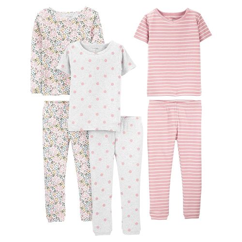 Simple Joys by Carter's Babies, Toddlers, and Girls' 6-Piece Snug-Fit Cotton Pajama Set, Pack of 3