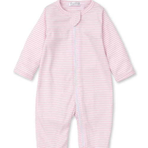 Classic Rib Pink Stripe Zip Footie