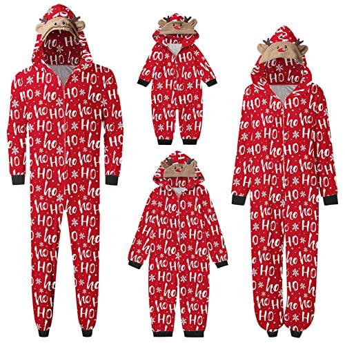 FULA-bao Family Matching Christmas Pajamas Onesies Xmas Deer Print Holiday Pjs One Piece Hooded Pajamas Jumpsuit Sleepwear