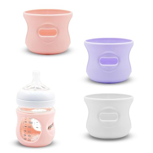 Silicone Sleeve for Philips Avent Glass Baby Bottle 4 oz, Glass Baby Bottle Sleeves, Thermal Insulation Heat Retention, Safe Soft Premium Non-Slip Silicone Cover, 3 Pack (White Purple Pink, 4 oz)
