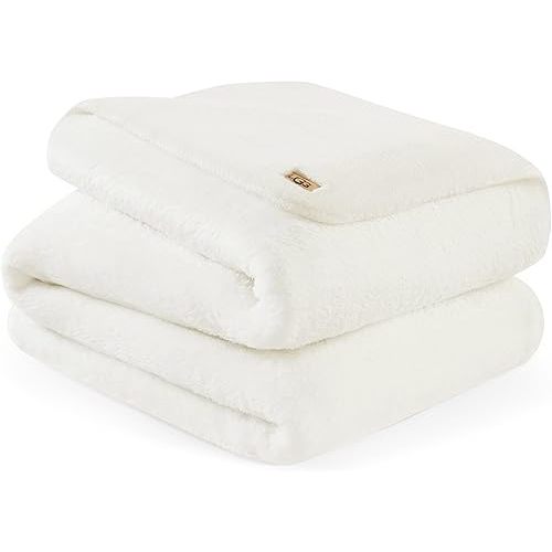 UGG Whitecap Plush Throw Blanket Fleece Lightweight Soft Cozy Throw for Couch Luxury Home Decor for Living Room Machine Washable Hypoallergenic Flannel Blankets, 50-inch x 70-inch, White Snow