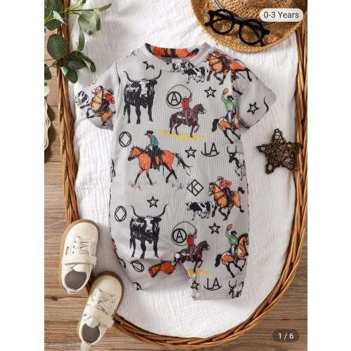 SHEIN Baby Boys Casual Print Crew Neck Short Sleeve Romper, Summer | SHEIN USA