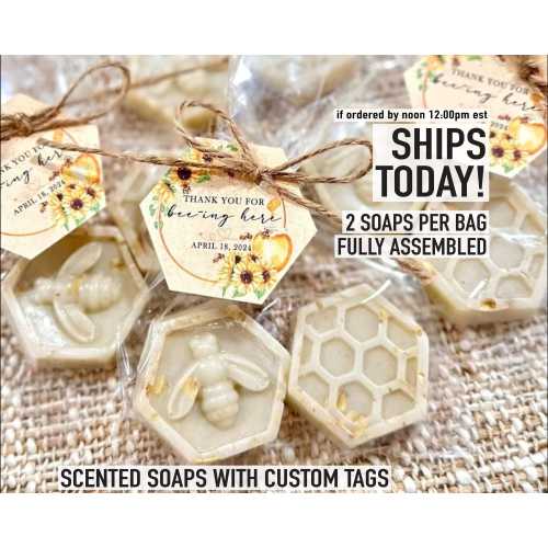 Honey Oatmeal Soaps - Scented Bee Baby Shower Favors, Queen Bee Bridal Shower Oat Decorations, Kids Mommy Birthday Gift for Guests in Bulk