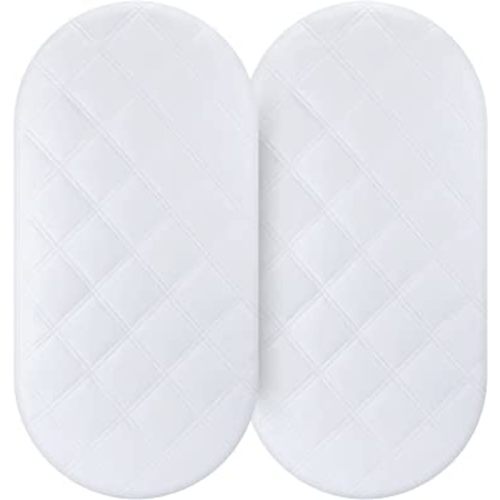 Yoofoss Waterproof Bassinet Mattress Pad Cover 2 Pack Fit for Hourglass/Oval Bassinet Mattress, Baby Bassinet Mattress Protector for Boys and Girls 32X16in