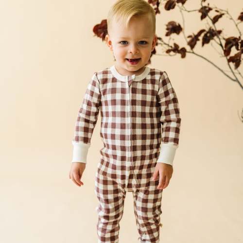 Organic Convertible Zip Romper - Plum Gingham