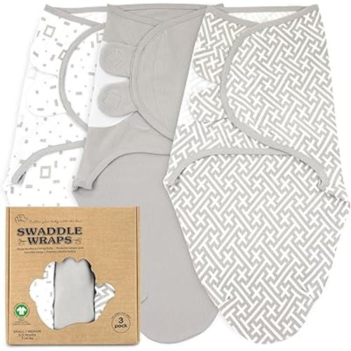 Bublo Baby Swaddles for Newborns – 3-Pack Infant Swaddles 0-3 Months – Adjustable Swaddle Sleep Sack – Soft Organic Cotton Baby Wrap for Safe & Cozy Sleep (Geometric)