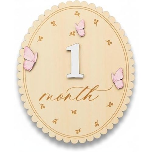 Baby Girl Monthly Milestone Sign,7" Large 1-12 Monthly Baby Milestone, Month Milestone Baby Girl, Baby Months Milestone, Newborn Photography Props Double-Sided (M06)