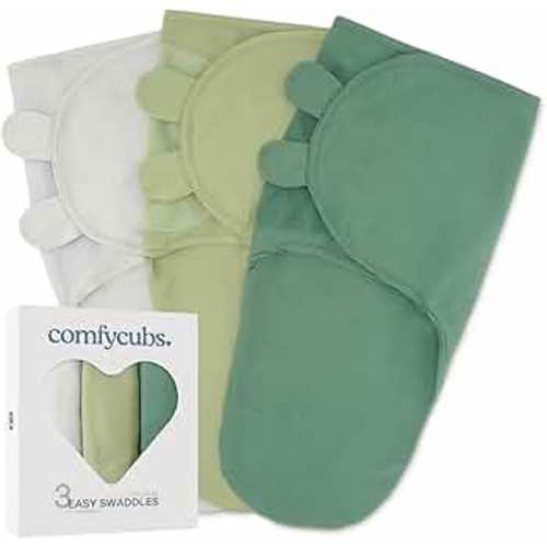 Comfy Cubs Swaddle Blanket Baby Girl Boy Easy Adjustable 3 Pack Infant Sleep Sack Wrap Newborn Babies (Small 0-3 Months, Stone, Sage, Azul)