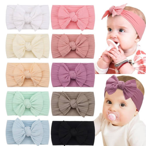 CÉLLOT 10 Colors Super Stretchy Soft Knot Baby Girl Headbands with Hair Bows Nylon Head Wrap For Newborn Baby Girls Infants Toddlers Kids