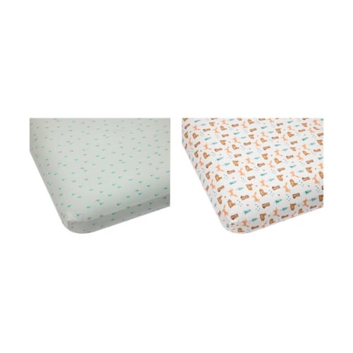2 Pack Organic Cotton Fitted Cot Sheets, Woodland and Spring - Anko