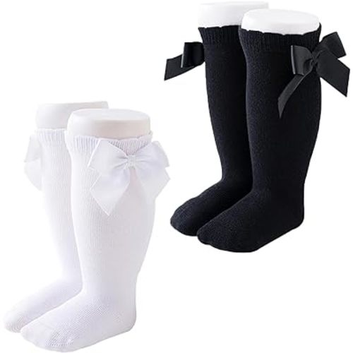 Marchare Baby Girls Knee High Socks Baby Girls Bow Stockings Cotton Uniform Stockings Dress Socks