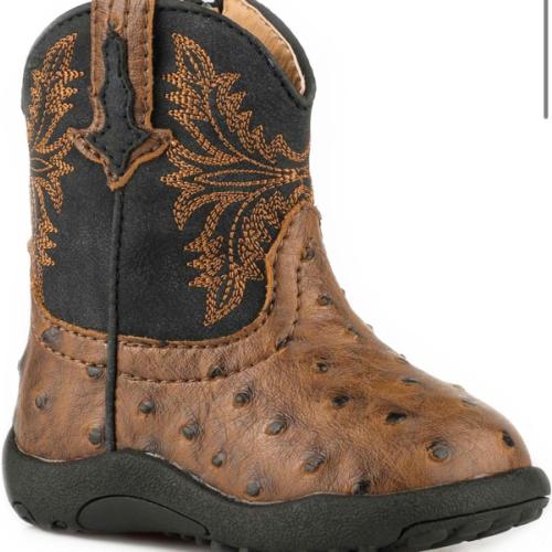 Roper Infant Boys' Jed Brown Ostrich Print Cowbabies Pre-Walker Boots - Round Toe | Boot Barn
