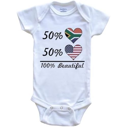 Really Awesome Shirts 50% South African 50% American 100% Beautiful South Africa Flag Heart One Piece Baby Bodysuit