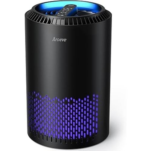 AROEVE Air Purifiers for Home, Air Purifier Air Cleaner For Smoke Pollen Dander Hair Smell Portable Air Purifier with Sleep Mode Speed Control For Bedroom Office Living Room, MK01- Black