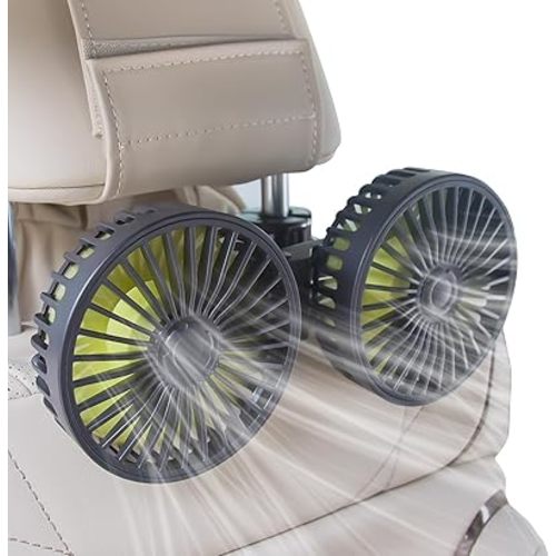 XOOL Car Fans for Backseat - Dual Head USB Cooling Car Fan for Kids, 360° Rotatable Car Rear Headrest Fan, Air Circulation Fan with Adjustable Clip for Vehicles SUV RV Truck